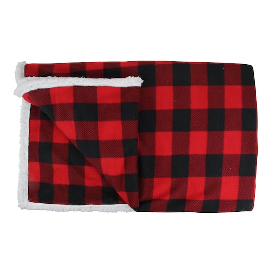 Black & Red Buffalo Plaid Christmas Throw Cover with Sherpa Backing